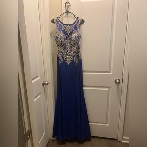 Fiesta Fashion. Women’s XXL royal blue and gold party dress. Polyester.